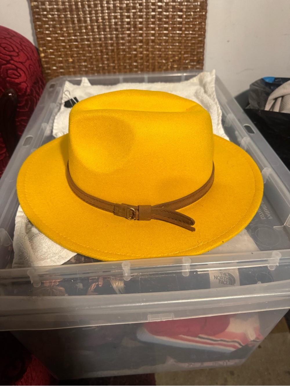 Women’s Yellow Wool Felt Fedora with Brown Leather Band